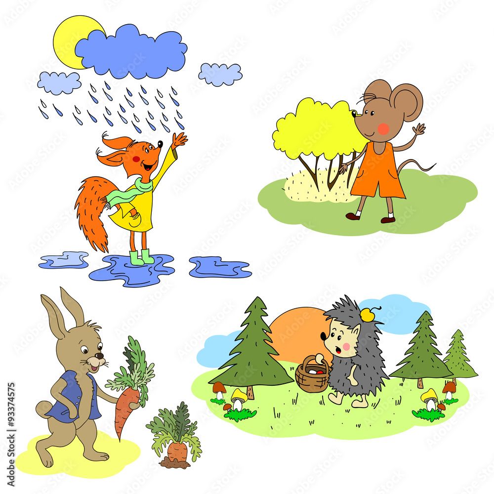 Obraz premium Набор зверей осень