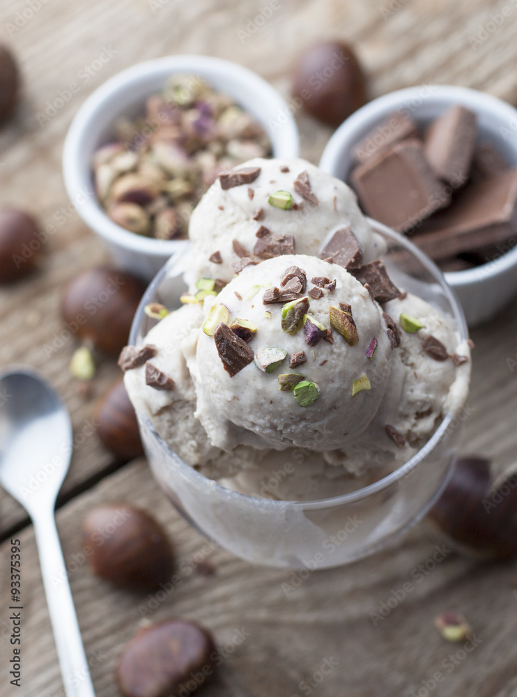 Chestnut ice-cream with chocolate and pistachios Chestnut ice-cream with chocolate and pistachios