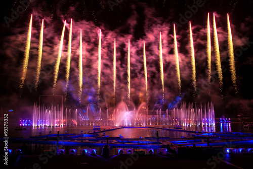 Konstfotografi Laser and fireworks show in Moscow, Russia