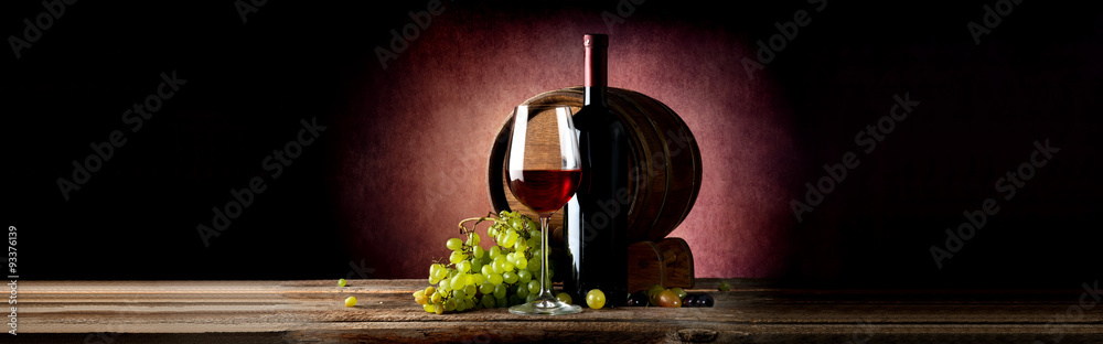 Wine and cask on table