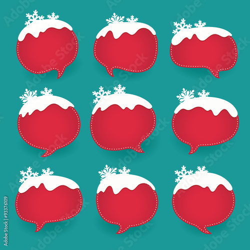 Winter labels in form of speech snow bubbles 