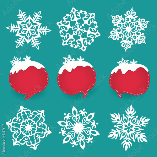 Collection of snowflakes and winter lables with space for text. 