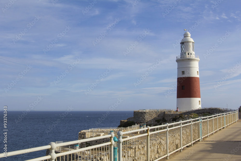 background landscape view of Europe to Cape Point, Gibraltar lighthouse, the promenade and the Strait of Gibraltar