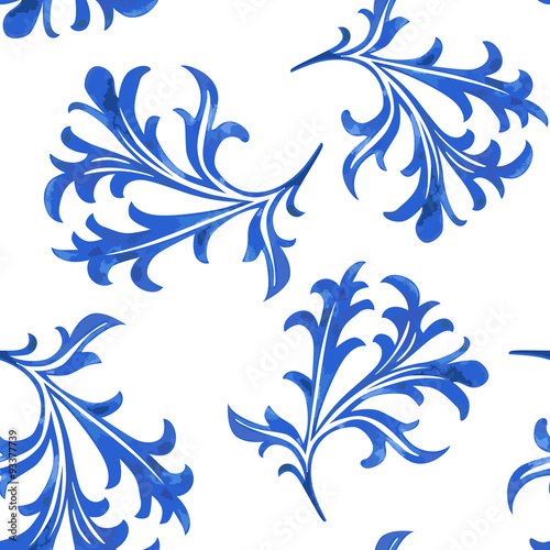 Vector Seamless Porcelain Pattern in White Background