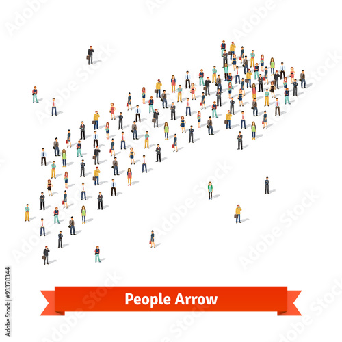 People standing together in shape of an arrow 