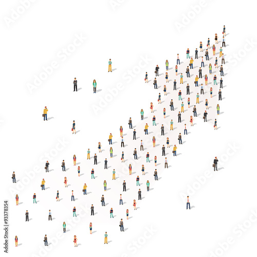 People standing together in shape of an arrow