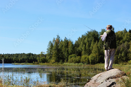 spinning fisherman lake landscape