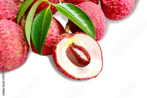 Bunch of fresh Lichi or lychee isolated on White background.