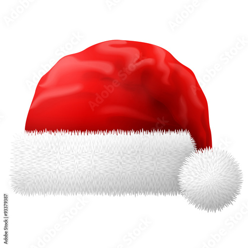 Santa Claus hat isolated on white. Red christmas hat with fur