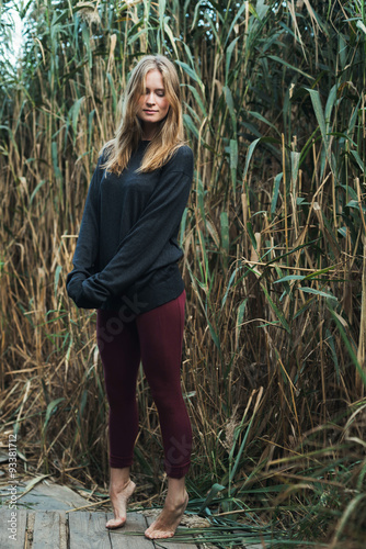 young caucasian woman posing outdoors   