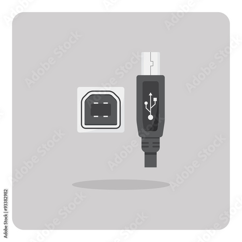 Vector of flat icon, USB Type-B connector on isolated background