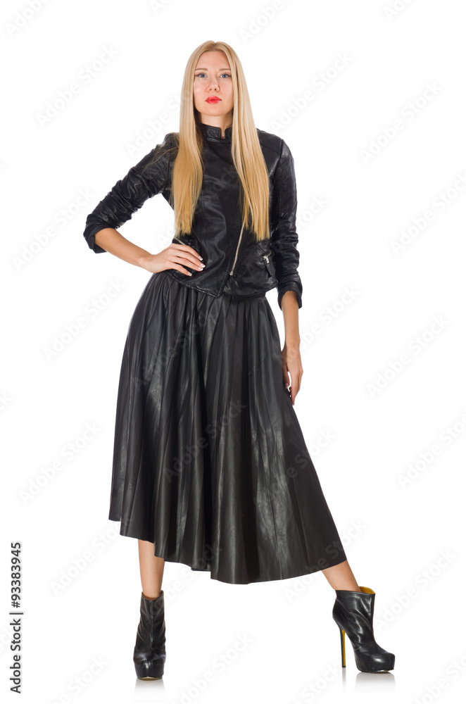 Blondie in leatner clothing isolated on white Blondie in leatner clothing isolated on white
