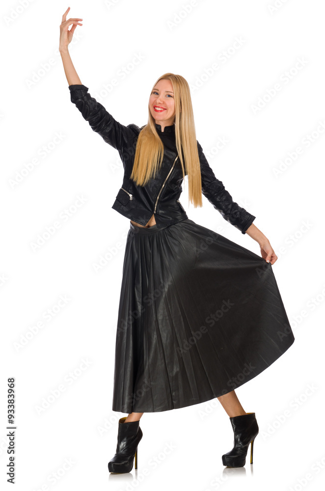 Blondie in leatner clothing isolated on white Blondie in leatner clothing isolated on white