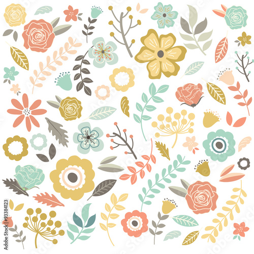 Vintage Hand Drawn Flowers Background