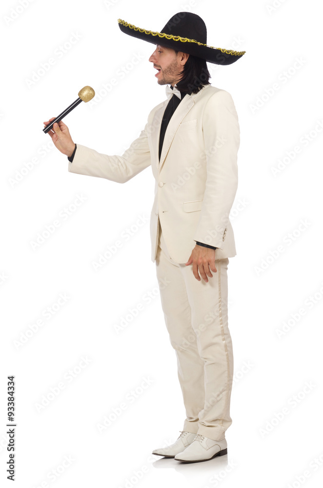Funny mexican in suit holding maracas isolated on white Funny mexican in suit holding maracas isolated on white