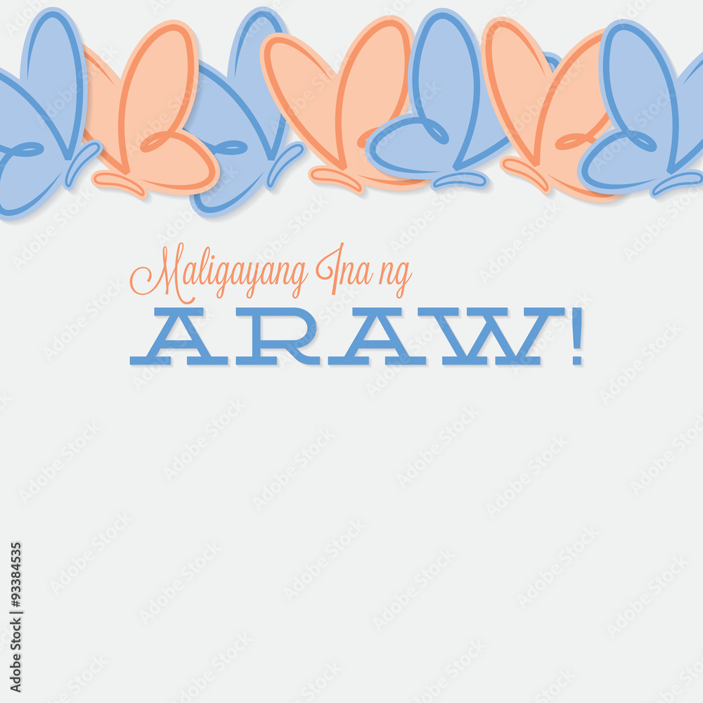 Tagalog line of butterflies Mother's Day card in vector format.