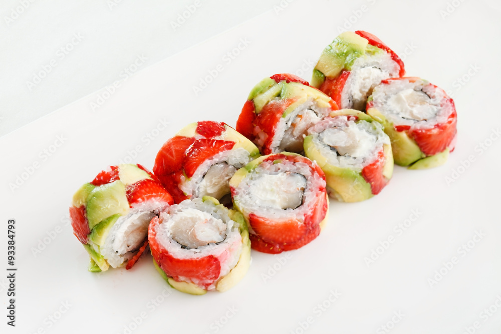 sushi with avocado and strawberry sushi with avocado and strawberry