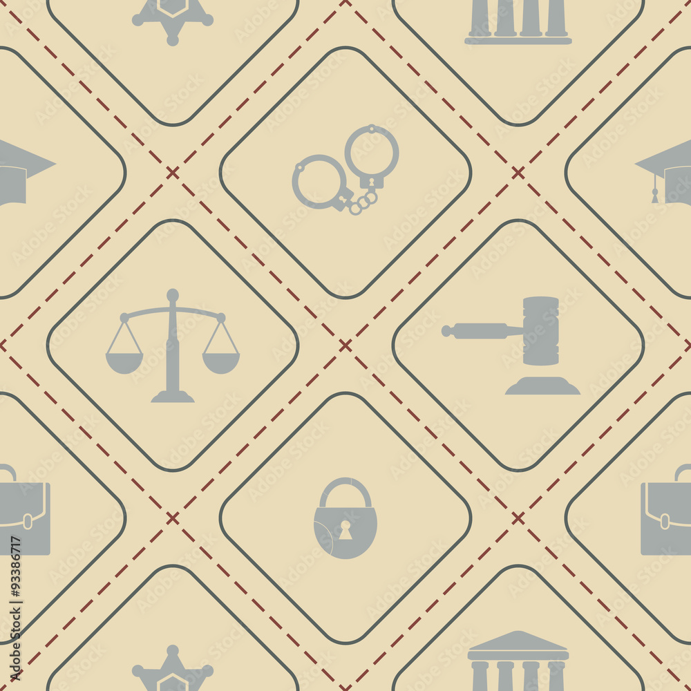 Seamless background with symbols of law and courts for your design