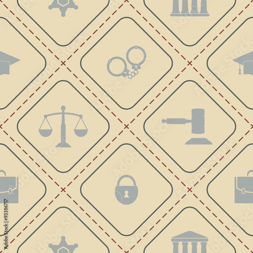 Seamless background with symbols of law and courts for your design