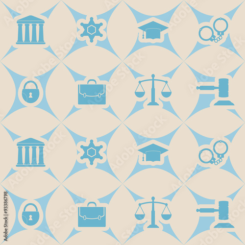 Seamless background with symbols of law and courts for your design