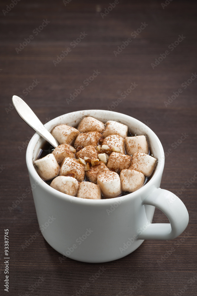 cup of cocoa with marshmallows, vertical cup of cocoa with marshmallows, vertical