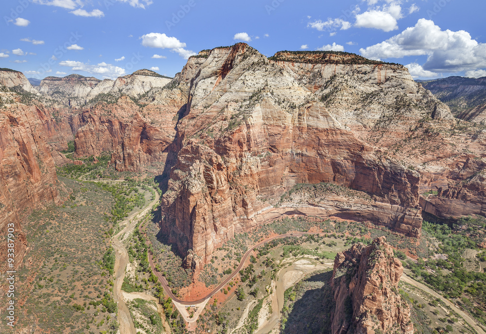 View from Angels Landing rock formation in Zion National Park, Utah.