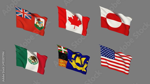 Flags of North America, Seamless Loop, Alpha Channel.