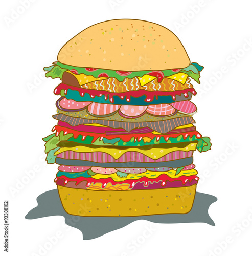 Hamburger with salad funny cartoon