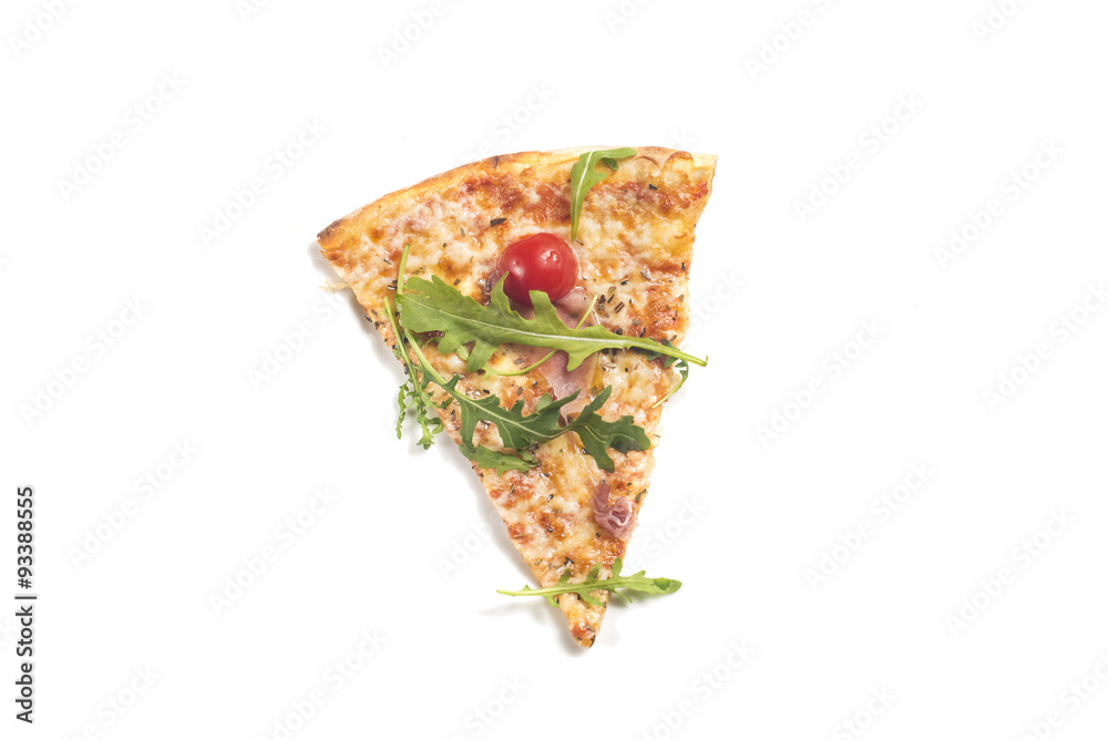 slice of pizza with arugola and parma ham