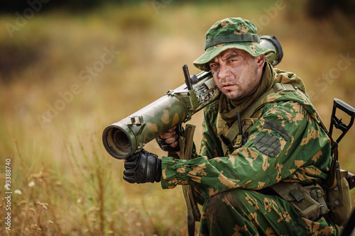 russian soldier in the battlefield with a rifle
