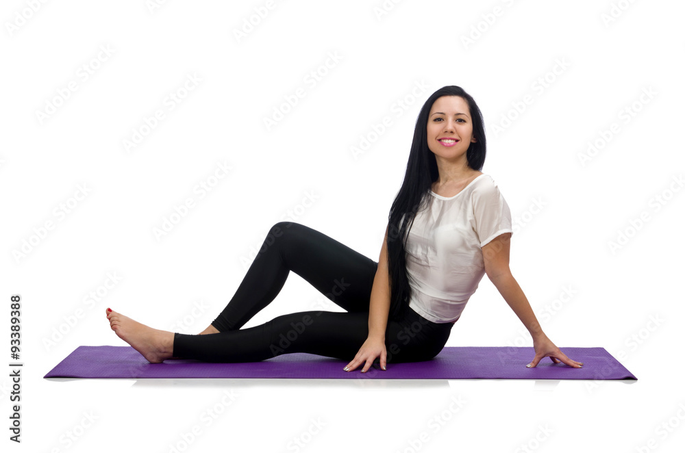 Woman doing exercises on white Woman doing exercises on white