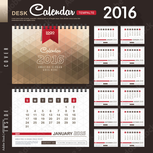 Desk Calendar 2016 Vector Design Template with abstract pattern. Set of 12 Months. vector illustration