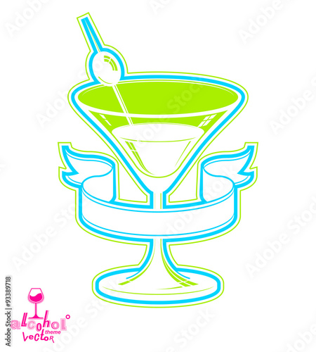 Realistic 3d martini glass with olive berry, beverage theme illu