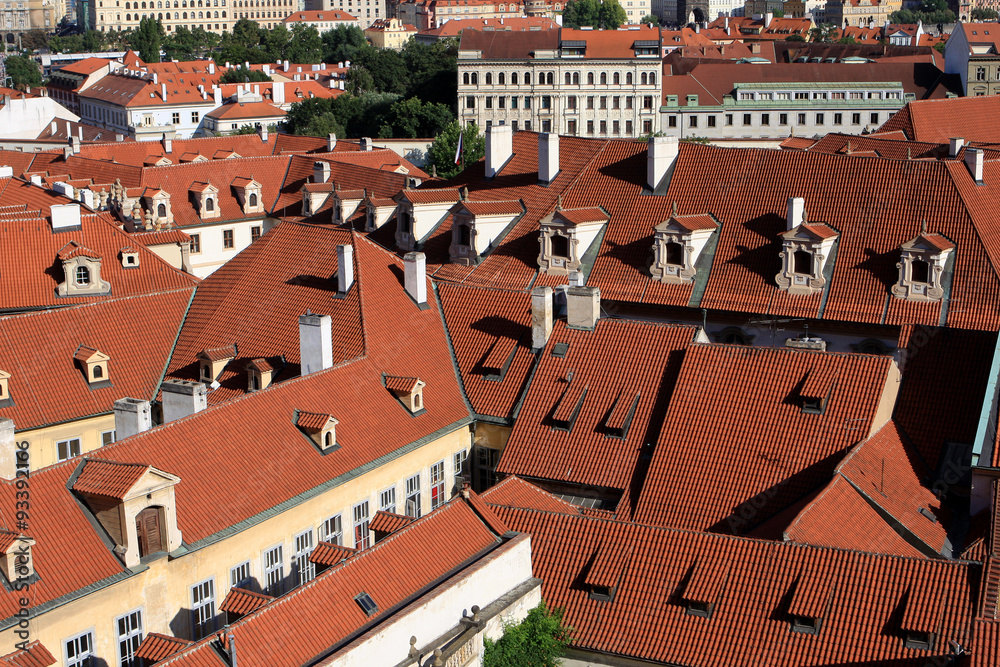View of red roofs of Prague, Czech republic