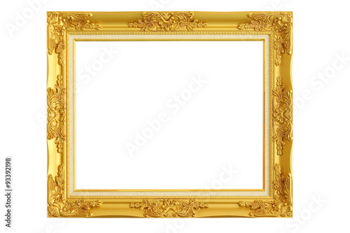 gold picture frame on white background.