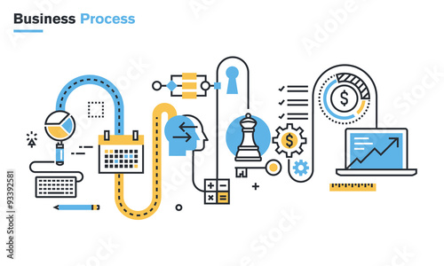 Flat line illustration of business process, market research, analysis, planning, business management, strategy, finance and investment, business success. Concept for web banners and printed materials. photo