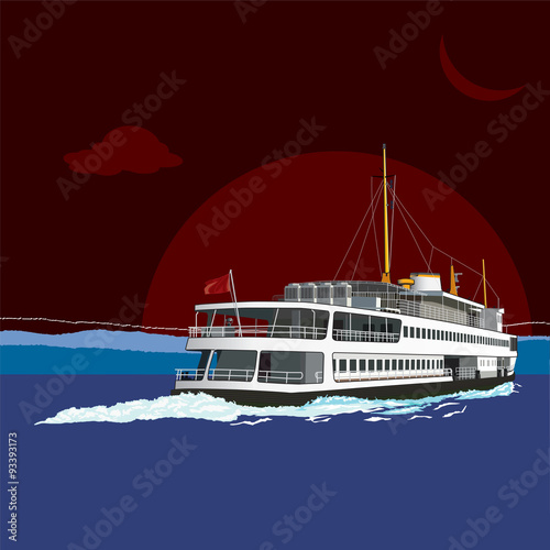 Fototapeta Passenger ferry isolated. Steamship. Vector, illustration.