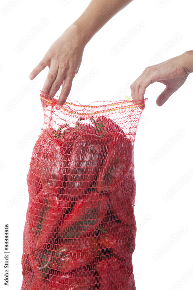 Red peppers in a sack
