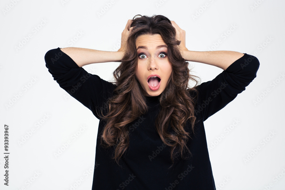 Stockfoto Portrait of a shocked woman with mouth open Adobe Stock