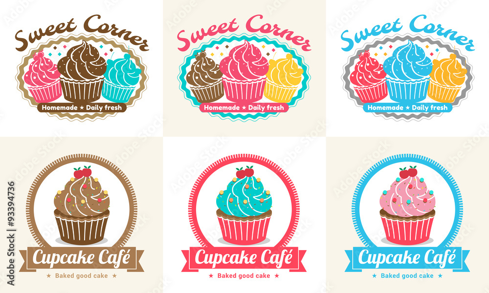 Set of sweet cupcake bakery badge label and logo design Set of sweet cupcake bakery badge label and logo design
