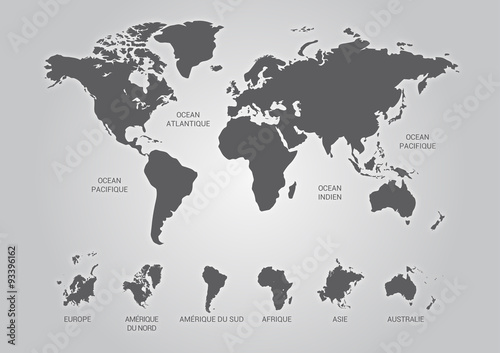 Carrte du monde, coontinents et océans