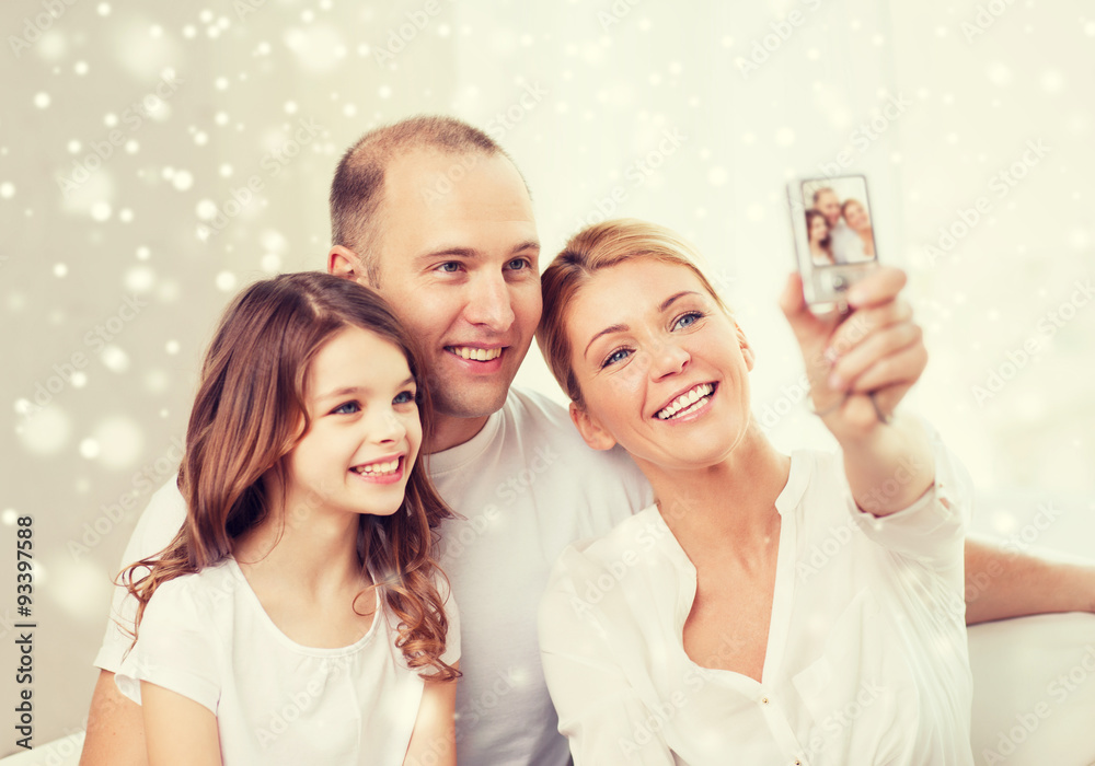 happy family with camera taking picture at home happy family with camera taking picture at home