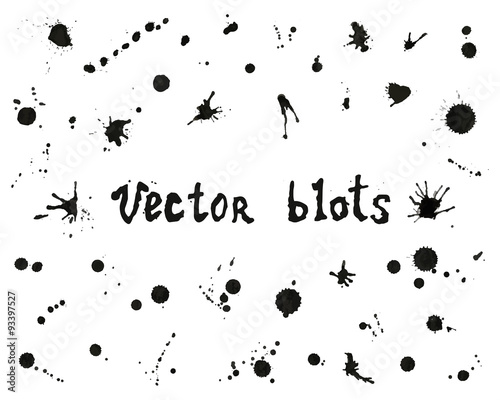 Big set of ink blots isolated on white background. Vector illustration.