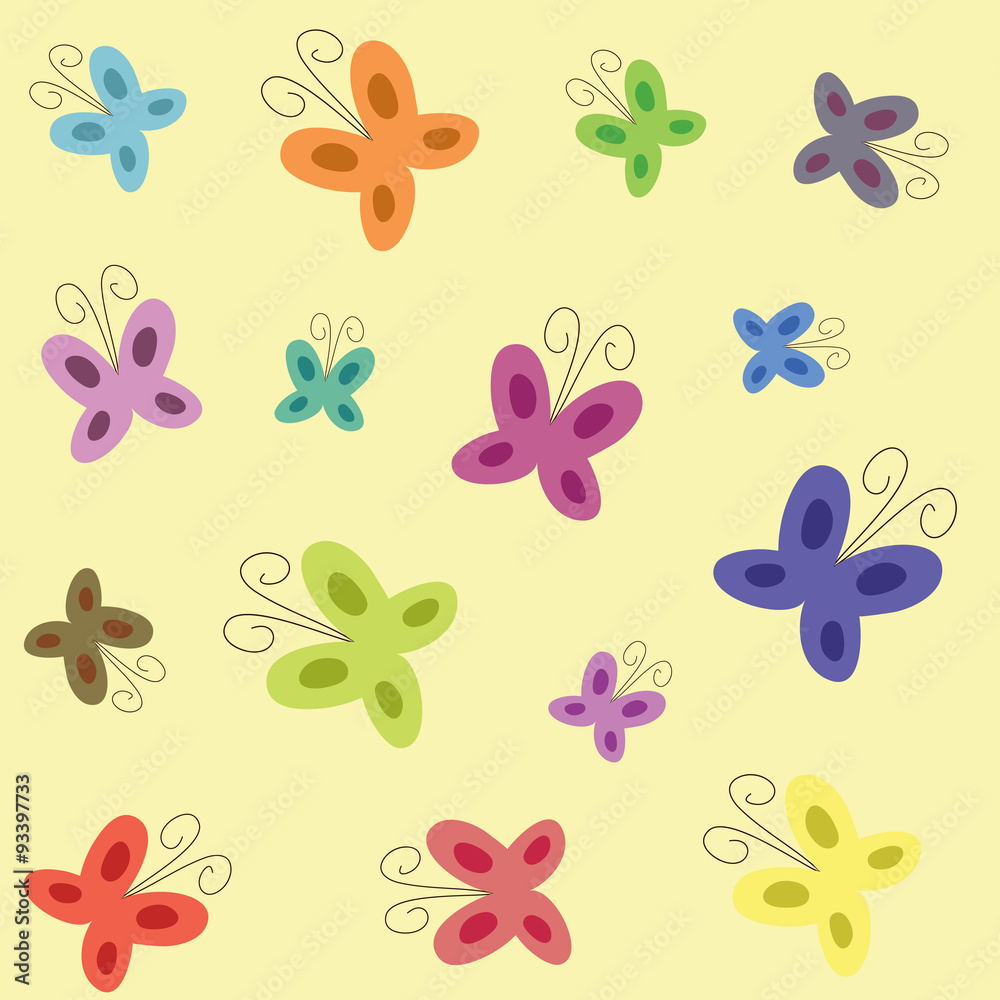 Background seamless pattern with flying colorful butterflies.Vector illustration