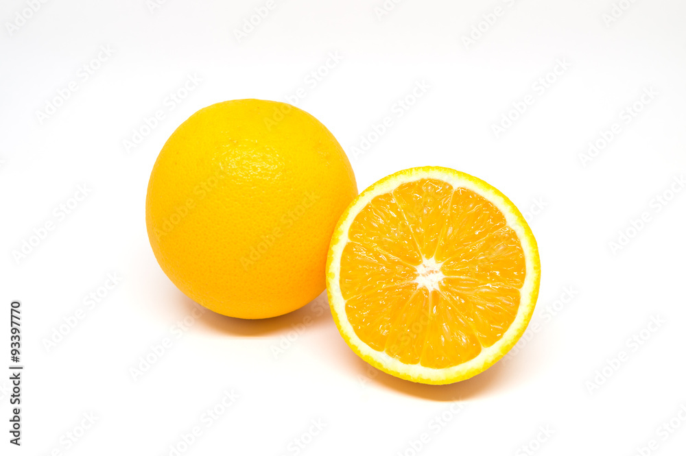 Sliced orange fruit isolated on white background