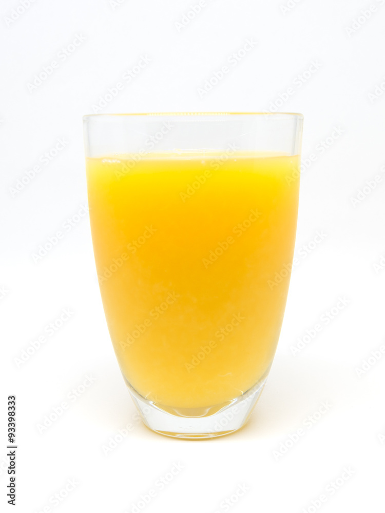Full glass of orange juice on white background