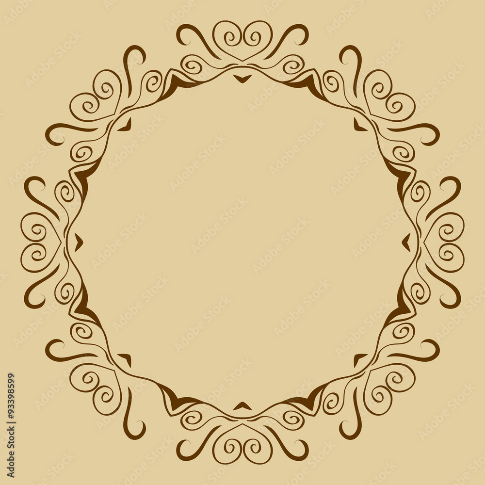 Circle ornament. Round frame, floral rosette. Vector illustration