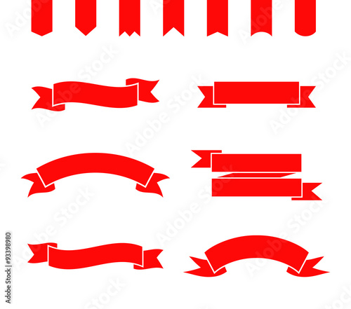 Set of red ribbons and banners. Collection of simple frames. Vector illustration.