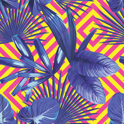 tropical  palm leaves pattern, geometric background
