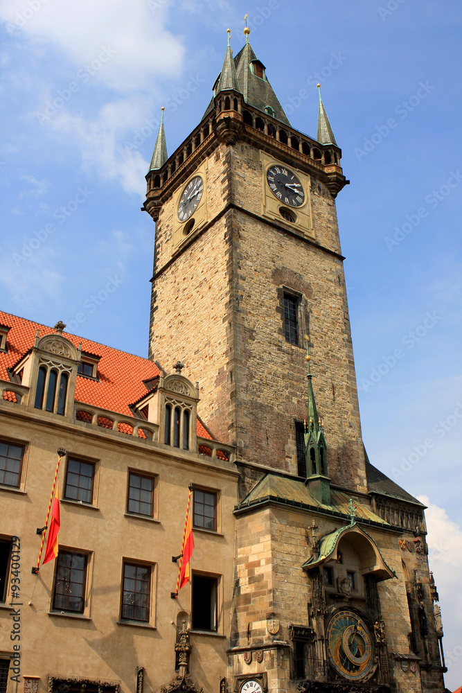 Old town hall tower with astronomical clock at Staromestske namesti, Prague, Czech Republic